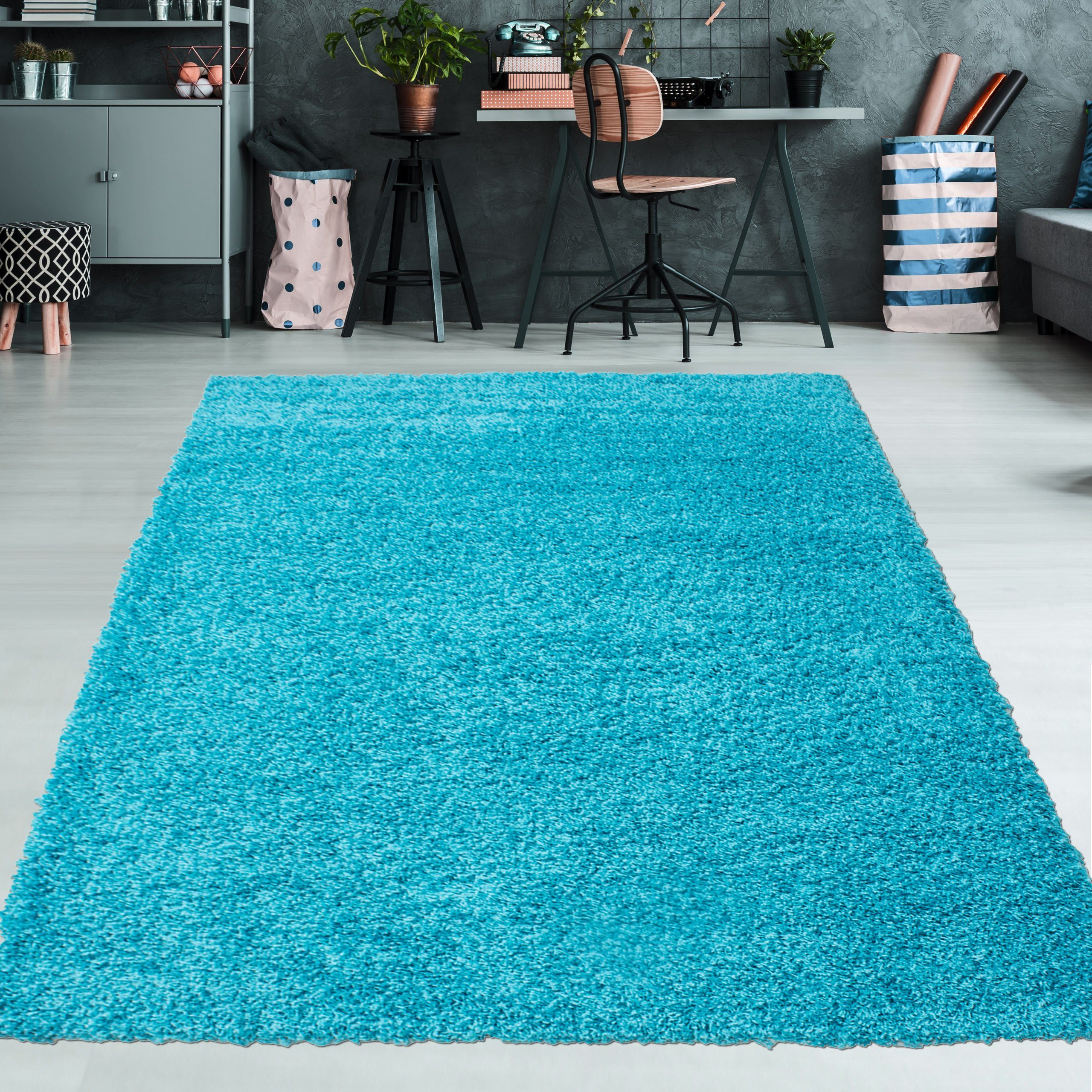 TeppichHome24 Teppich Shaggy Teppich in Uni Design Türkis, rechteckig, Höhe günstig online kaufen