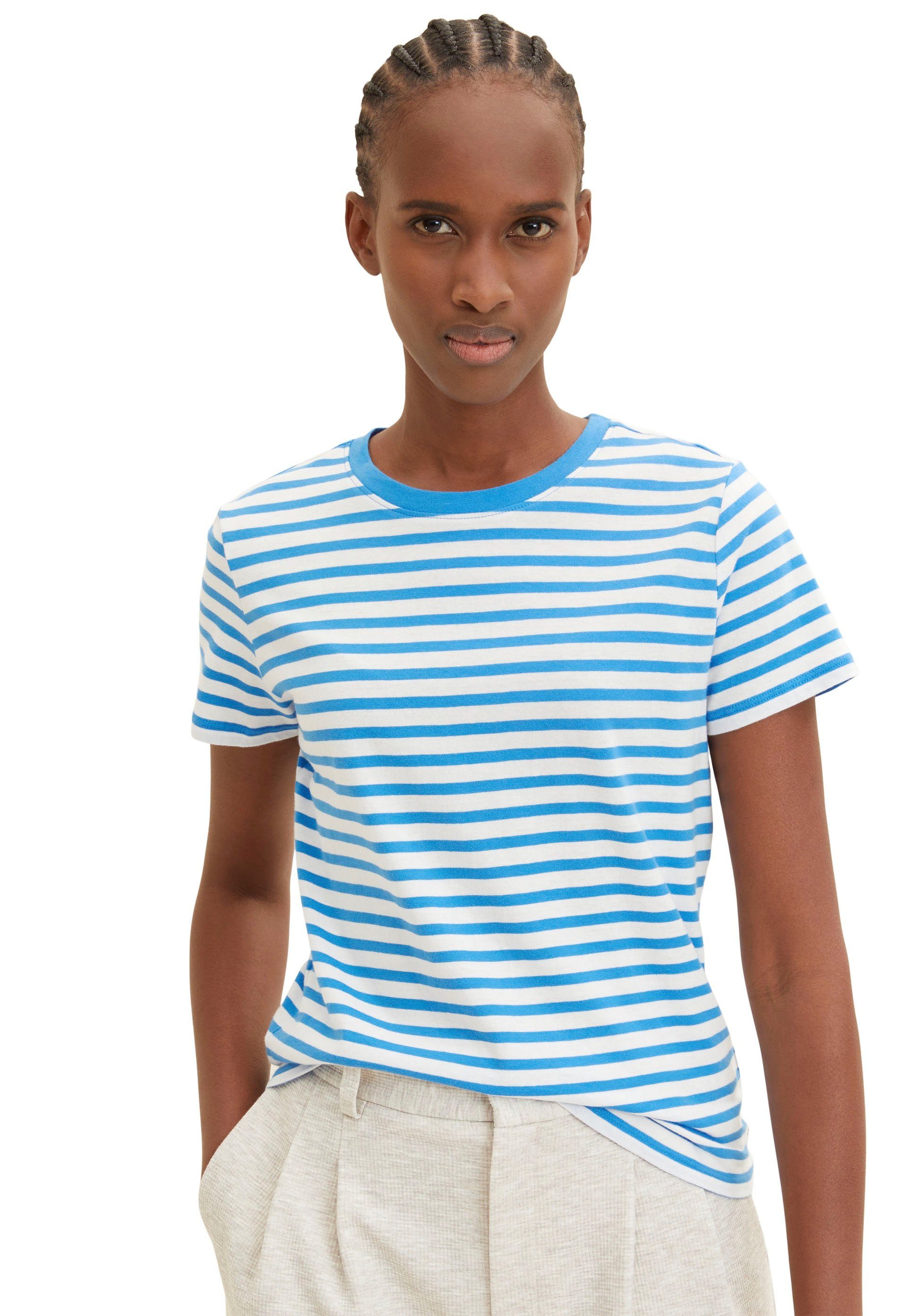 TOM TAILOR Denim T-Shirt geringelt white mid blue stripe