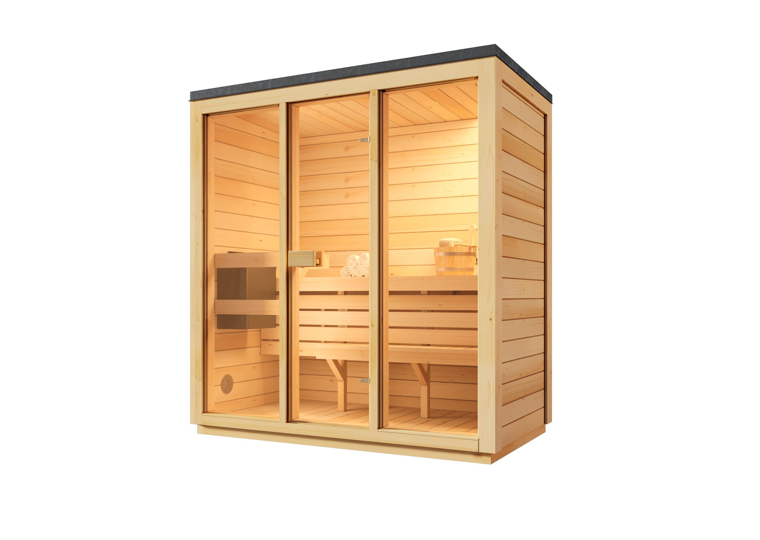 FinnTherm Saunahaus Kuuma M, BxTxH: 199 x 111 x 213 cm, 42 mm, in Naturbelassen Inkl. Fußboden