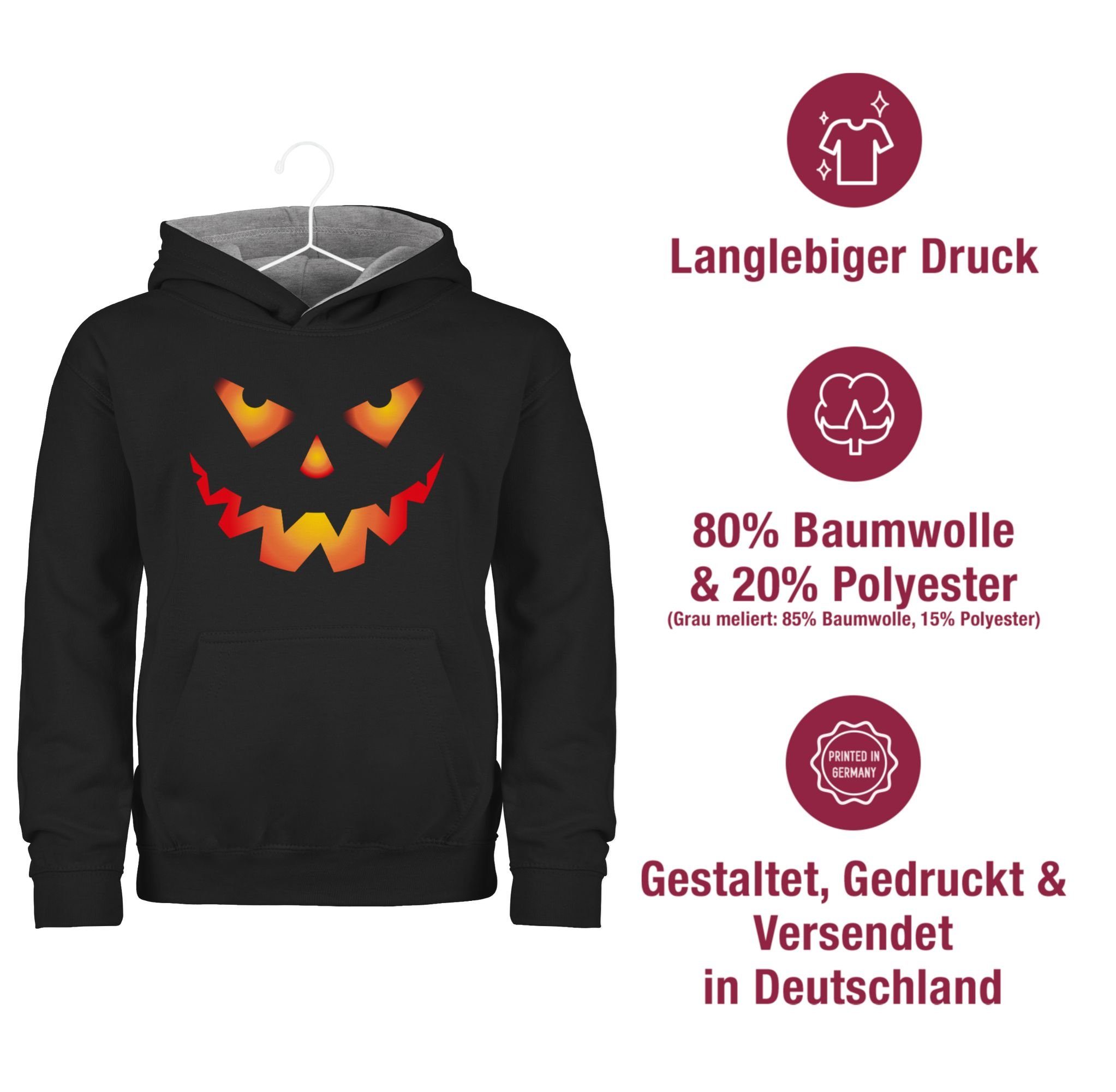 Shirtracer Hoodie Halloween Kürbis Gesicht Gruseliger Kürbisgesicht Gruselig Böse Halloween Kostüme für Kinder