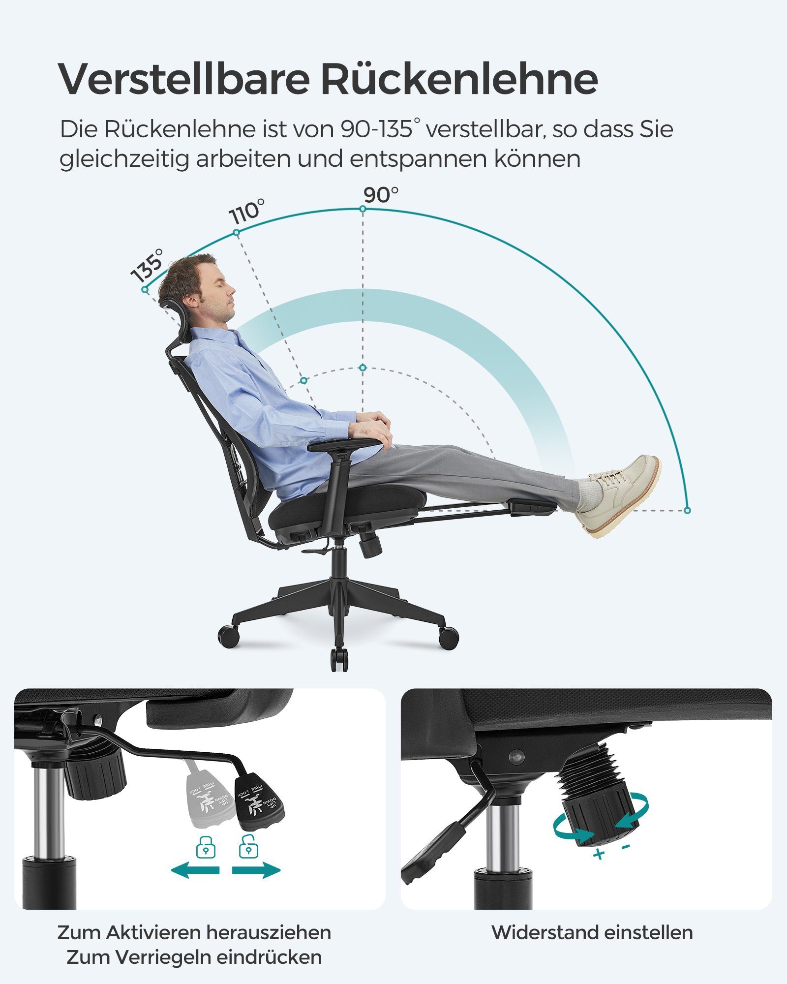 SONGMICS Bürostuhl, mit Fußstütze, Ergonomischer Schreibtischstuhl