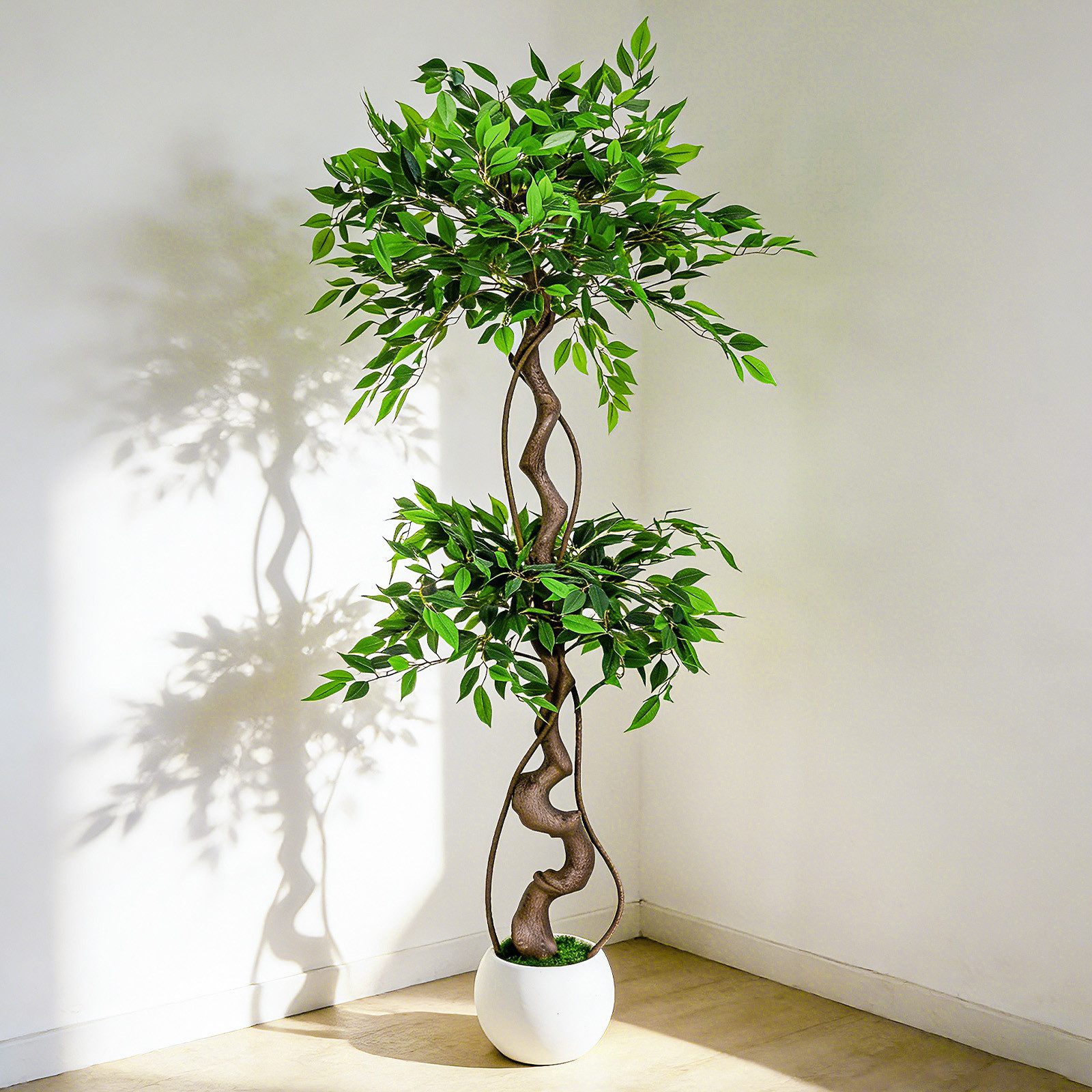 Kunstbaum 1.5/1.8m Kunstpflanze Ficusbaum Mit Weiß Topf, künstliche Pflanzen Ficusbaum, BlingBin, Höhe 150 cm, künstliche Ficus-Bäume Für Innendekor Wohnzimmer Büro Gartenhaus Decor