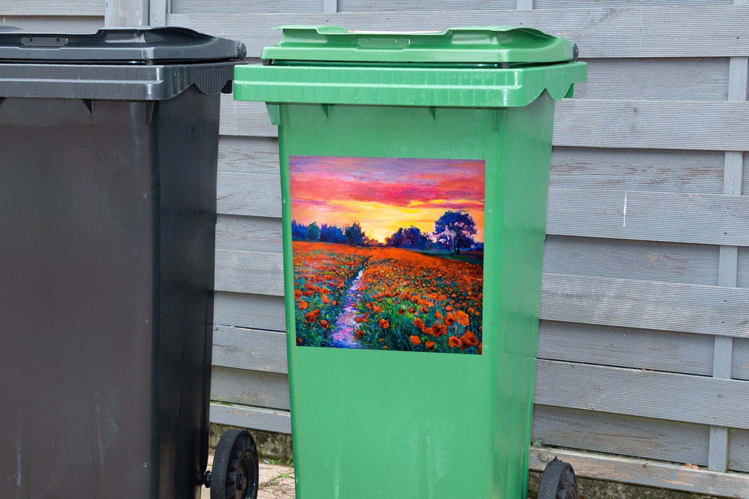MuchoWow Wandsticker Malerei - - Sticker, Mülltonne, Blumen Mülleimer-aufkleber, Container, Abfalbehälter Natur (1 Ölfarbe - St)