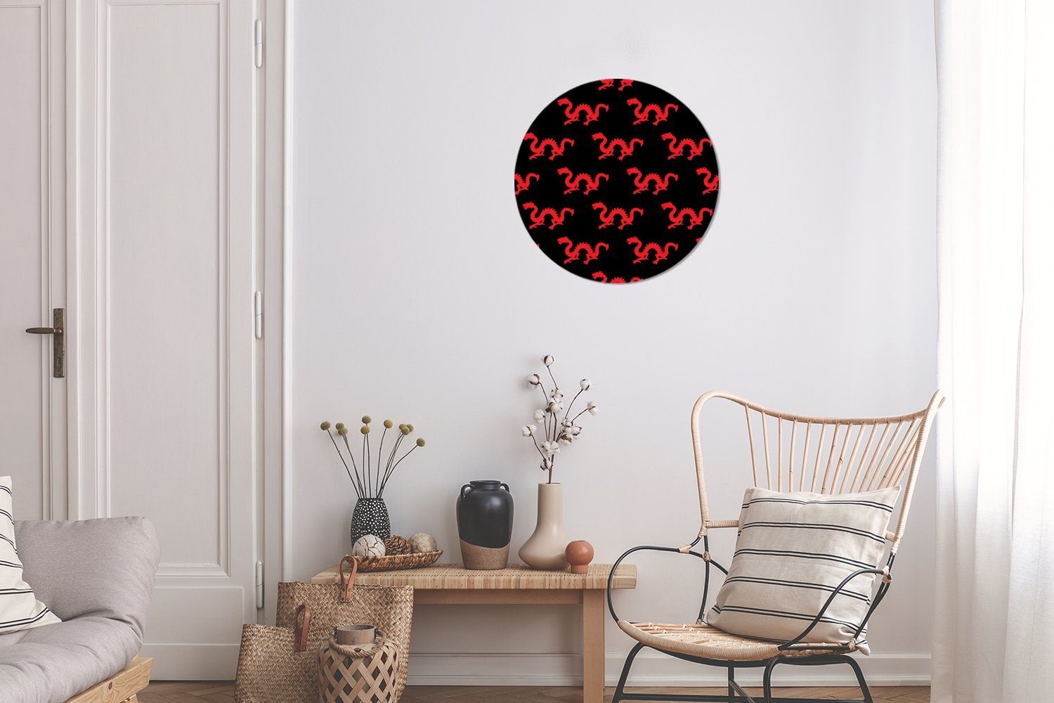 - Wohnzimmer, Design Gemälde 30x30 Wanddekoration Rundes Drache (1 cm Rot, MuchoWow Kreis Wandbild, - Forex, St),