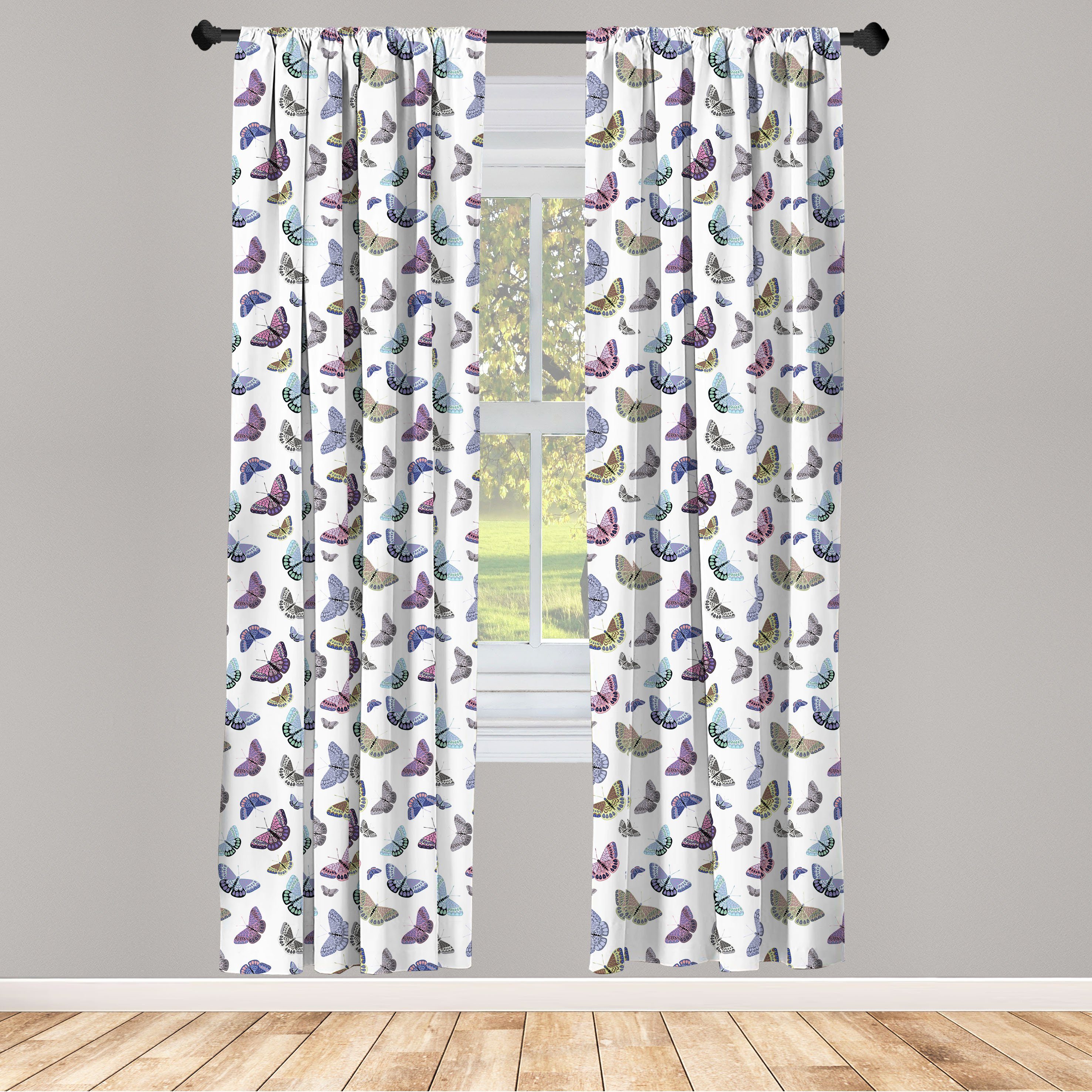 Gardine Vorhang für Wohnzimmer Schlafzimmer Dekor, Abakuhaus, Microfaser, Schmetterling Bunte Schmetterlinge
