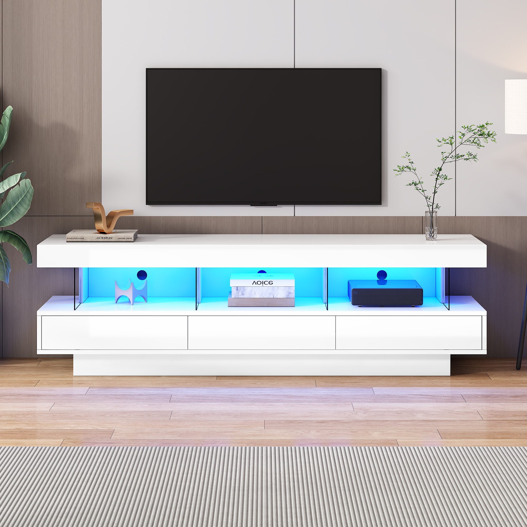 OKWISH Lowboard TV-Schrank mit LED und Schuladen, freistehend (TV-Schrank h günstig online kaufen