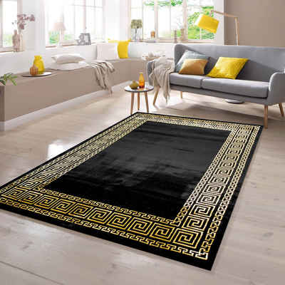 Teppich Teppich mit klassischer Bordüre in schwarz gold, TeppichHome24, rechteckig