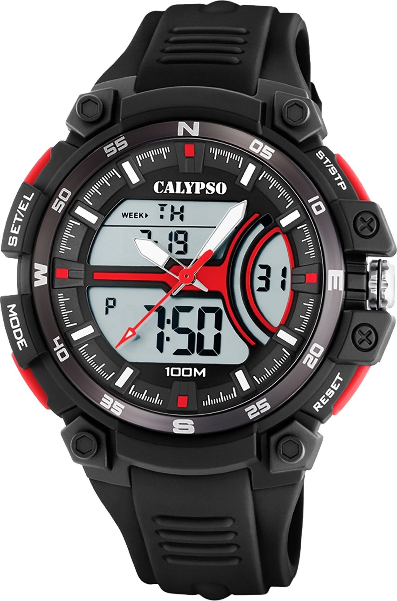 CALYPSO WATCHES Digitaluhr Calypso Herren schwarz, Sport Analog-Digital, Uhr Jugend Kunststoffarmband Armbanduhr rund, Herren, Jugend
