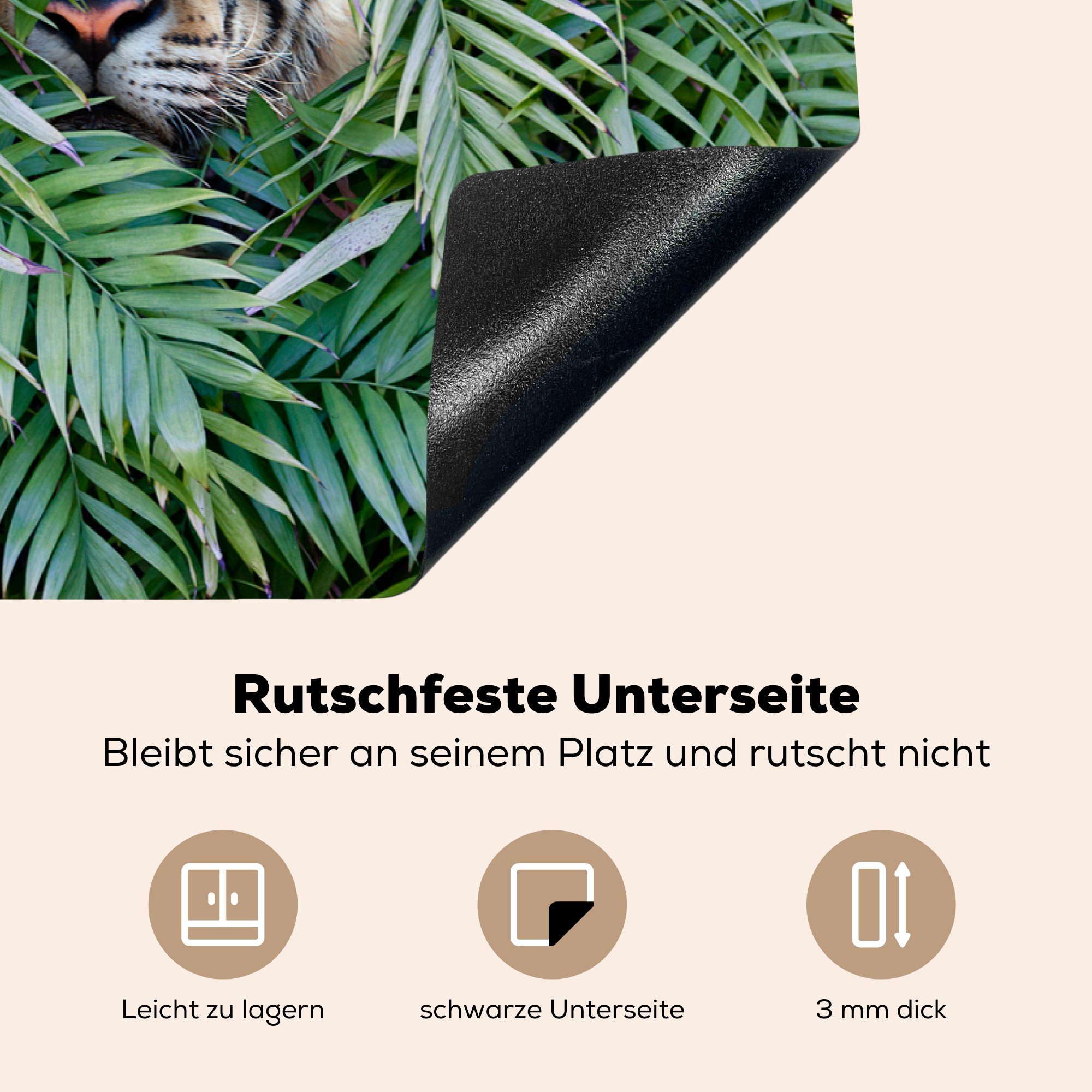 MuchoWow Herdblende-/Abdeckplatte Versteckter Tiger zwischen 81x52 cm, Pflanzen, für Ceranfeldabdeckung Induktionskochfeld küche, die Vinyl, Schutz den tlg), (1