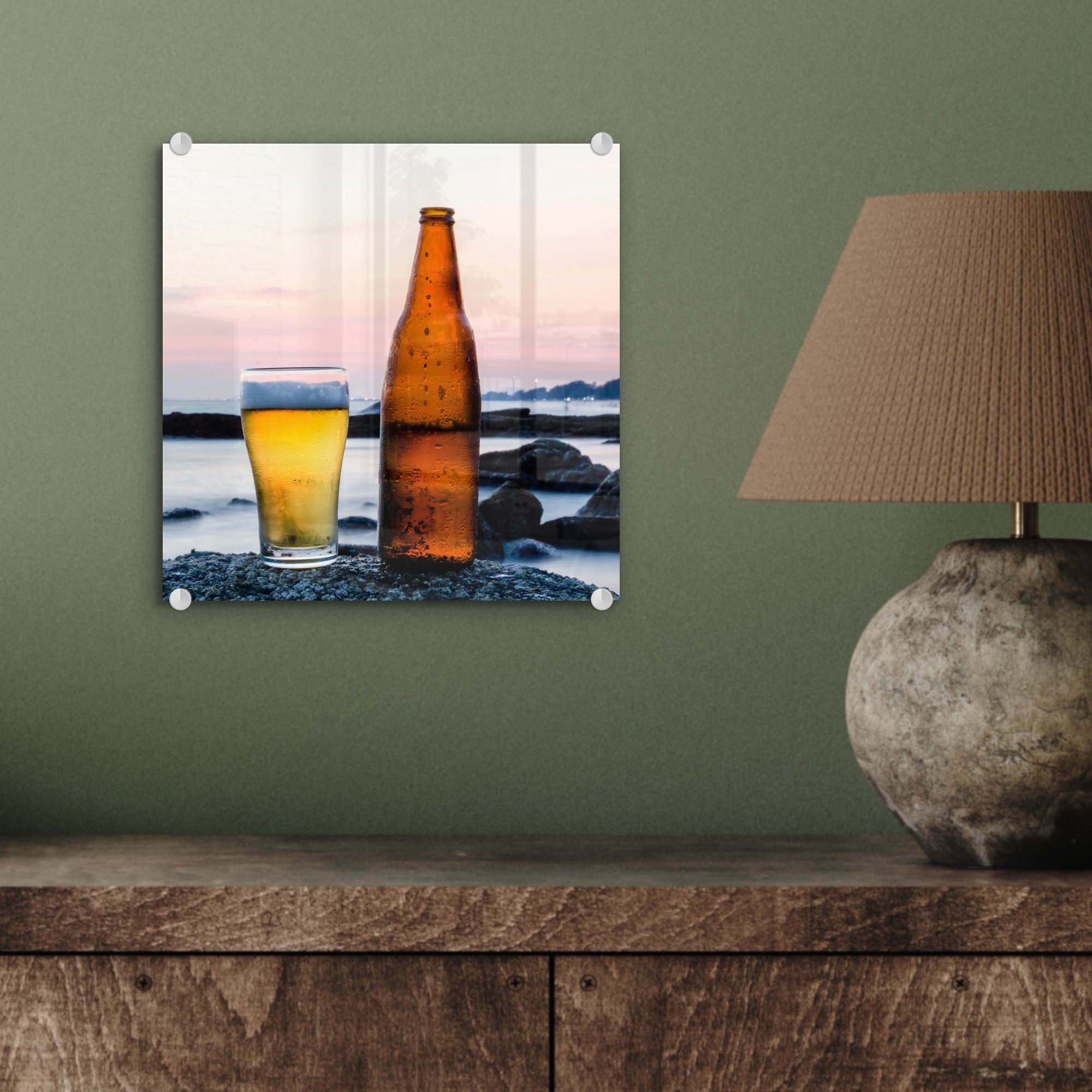 MuchoWow Acrylglasbild am Bilder - Wandbild auf Foto auf - Bier Wanddekoration Glas (1 Glasbilder St), Meer, Glas 