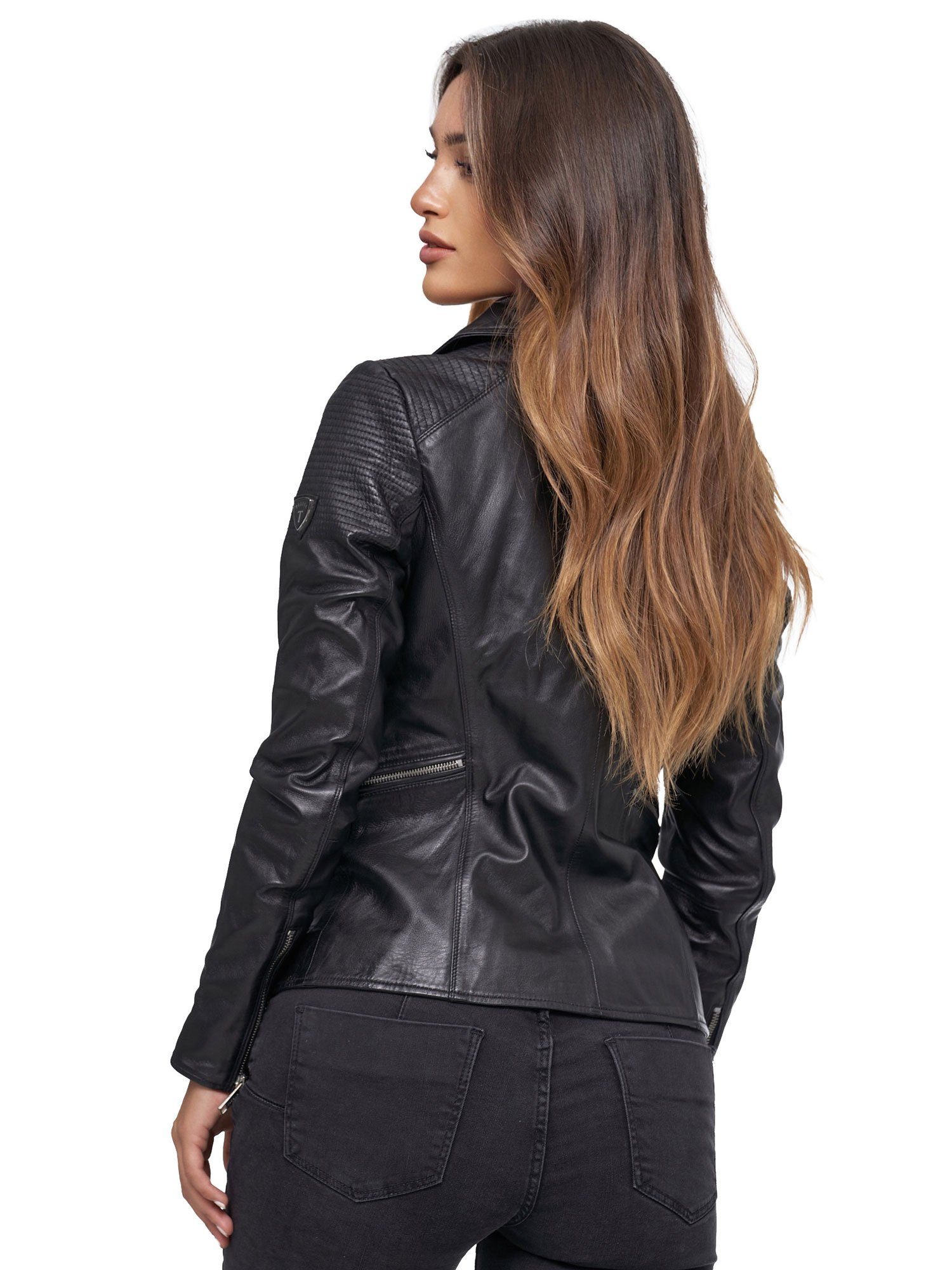 Tazzio Lederjacke F506 Biker Look mit coolen Zipper-Details & Reverskragen