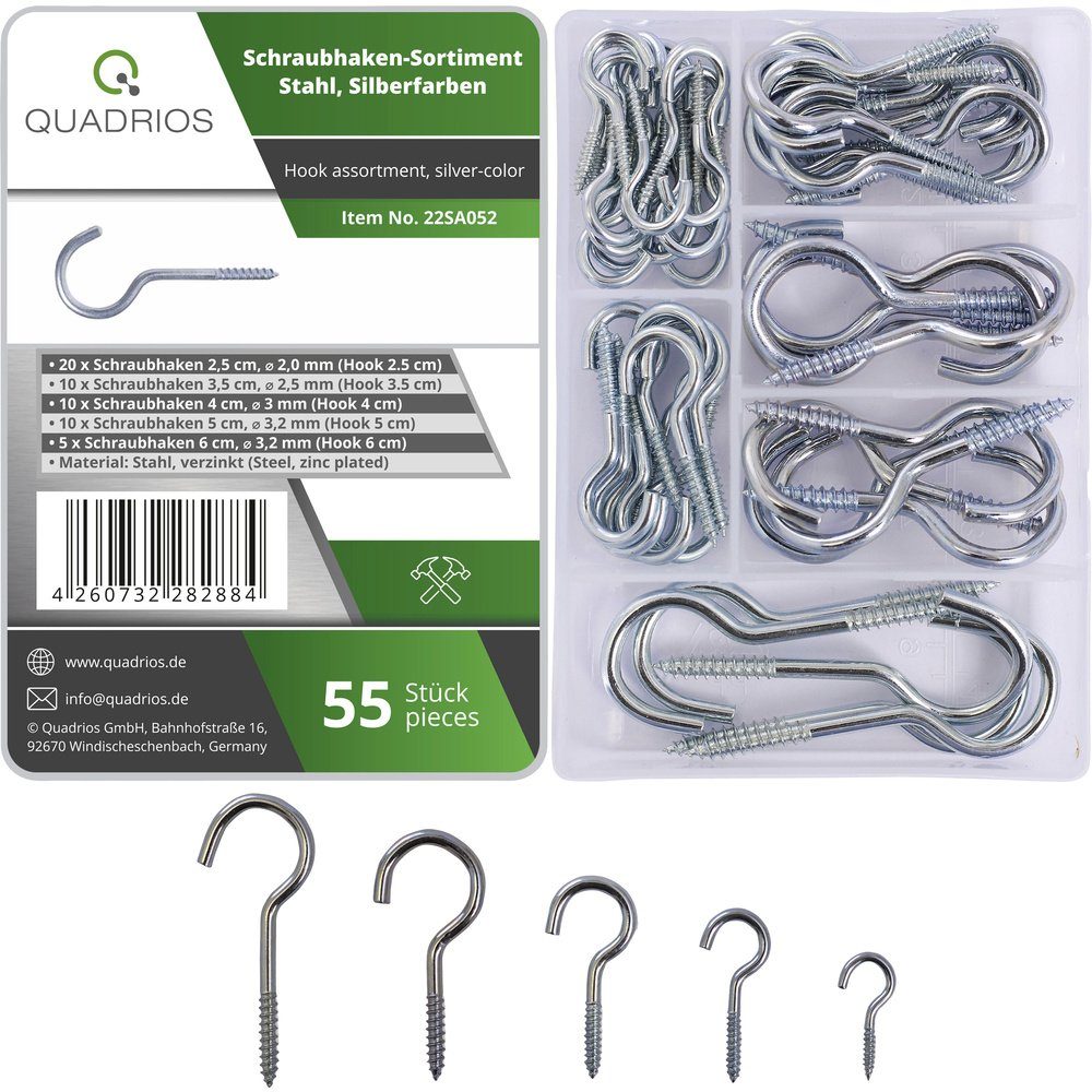 Schraubhaken Quadrios 22SA052 Schraubhaken-Sortiment Silber 55 Teile 55 St.