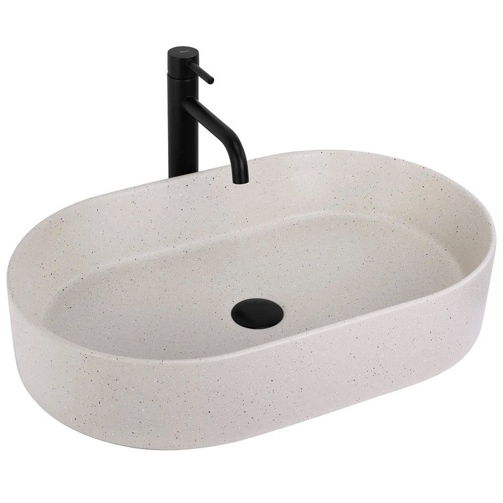 wohnwerk.idee Aufsatzwaschbecken sandfarben, Waschbecken oval aus Keramik im modernen Design