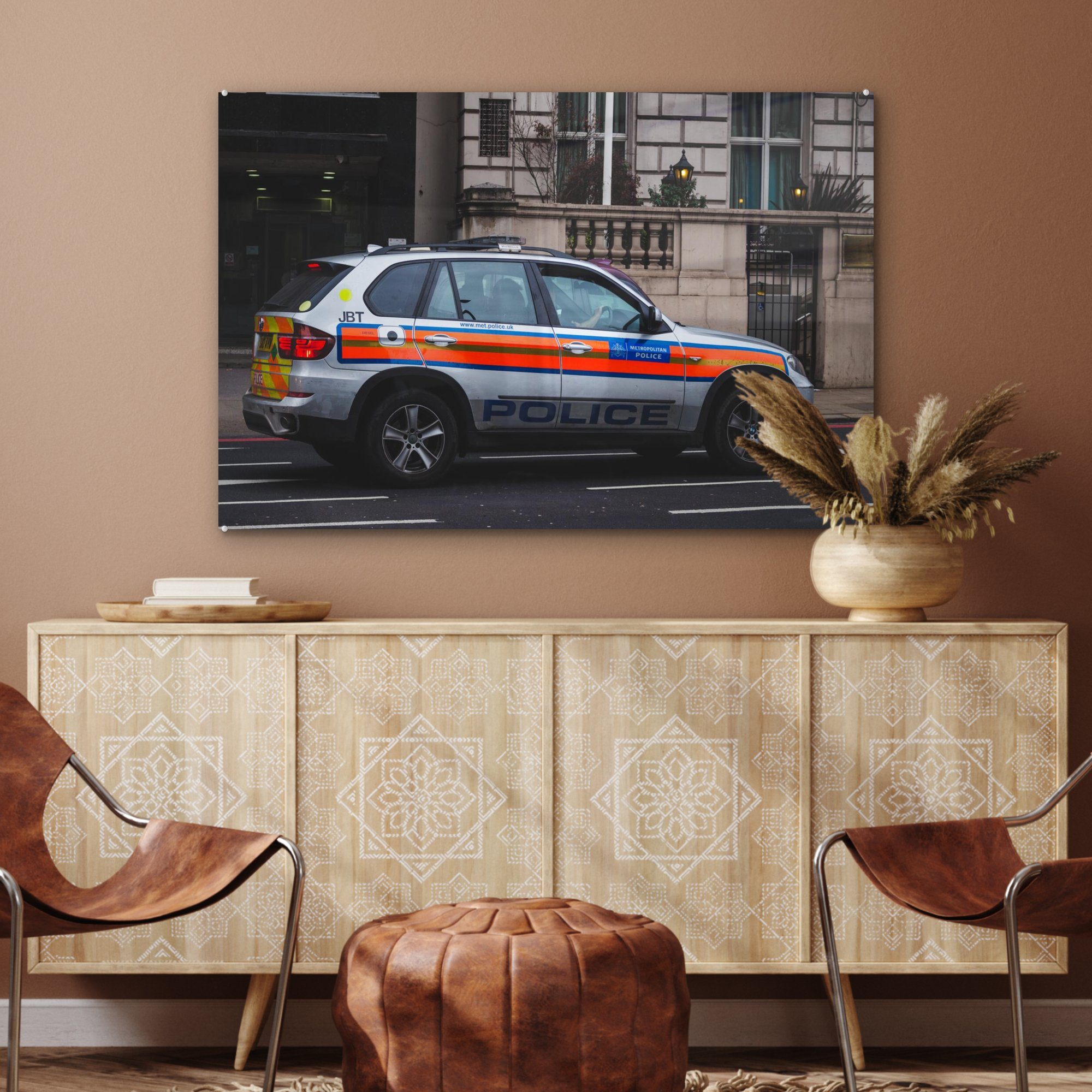 MuchoWow Auto Acrylglasbild & Schlafzimmer Straße, - Acrylglasbilder (1 Wohnzimmer Polizei St), -