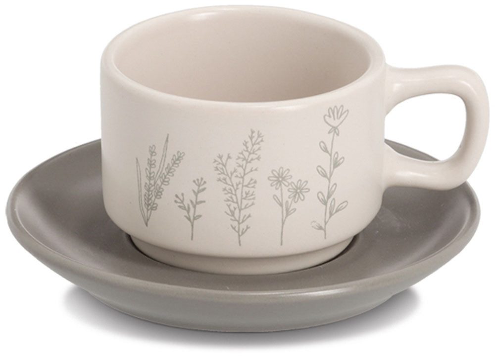 Zeller Present Espressotasse Espresso-Set "Flowers", 8-tlg., Steingut, 8-tlg., Steingut, zarte Blumenmotive