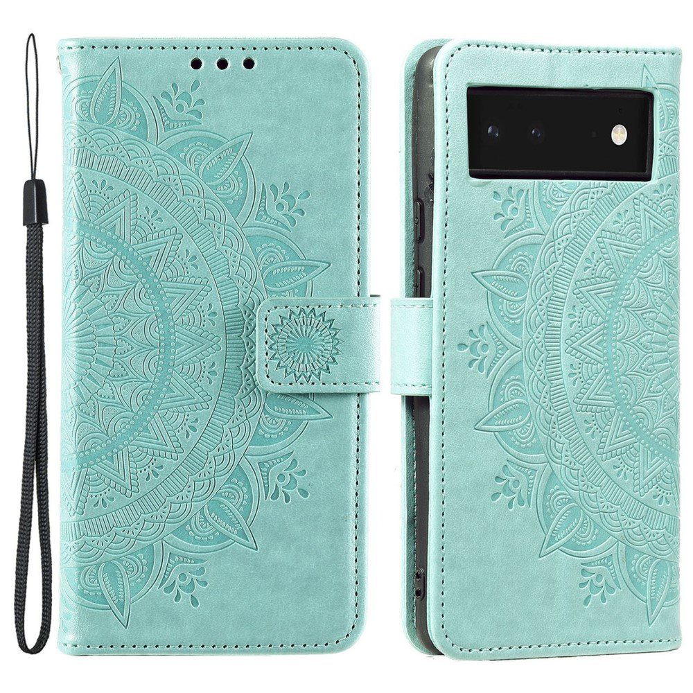 CoverKingz Handyhülle Hülle für Google Pixel 6 Handyhülle Tasche Flip Case Cover Etui 16,5 cm (6,5 Zoll), Klapphülle Schutzhülle mit Kartenfach Schutztasche Motiv Mandala