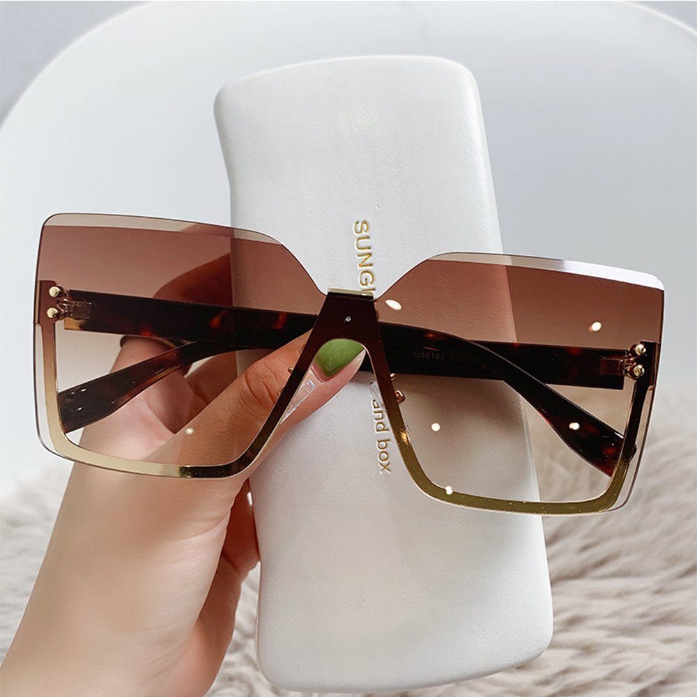 IBETTER Sonnenbrille Sonnenbrille Damen,Halbgestelle Unregelmäßige Farbverlauf Sonnenbrille Einfarbiger Gradient des Leopardenrahmens