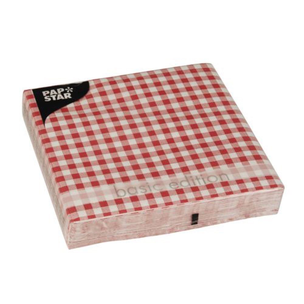 PAPSTAR Papierserviette 30 Servietten, 3-lagig 1/4-Falz 33 cm x 33 cm rot "Vichy Karo"
