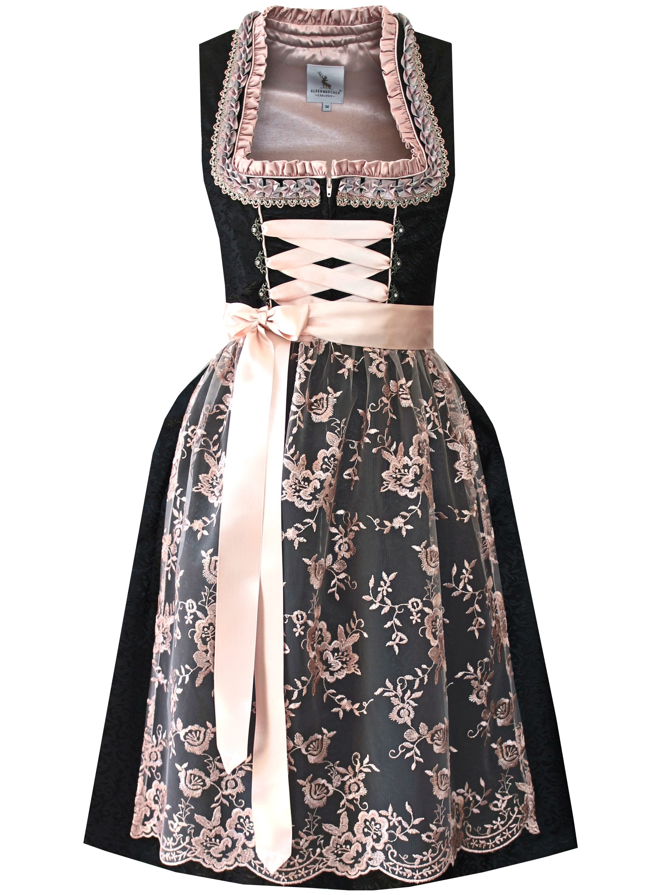 Alpenmärchen Dirndl Dirndl Helene in Schwarz und Altrosa - ALM679-S