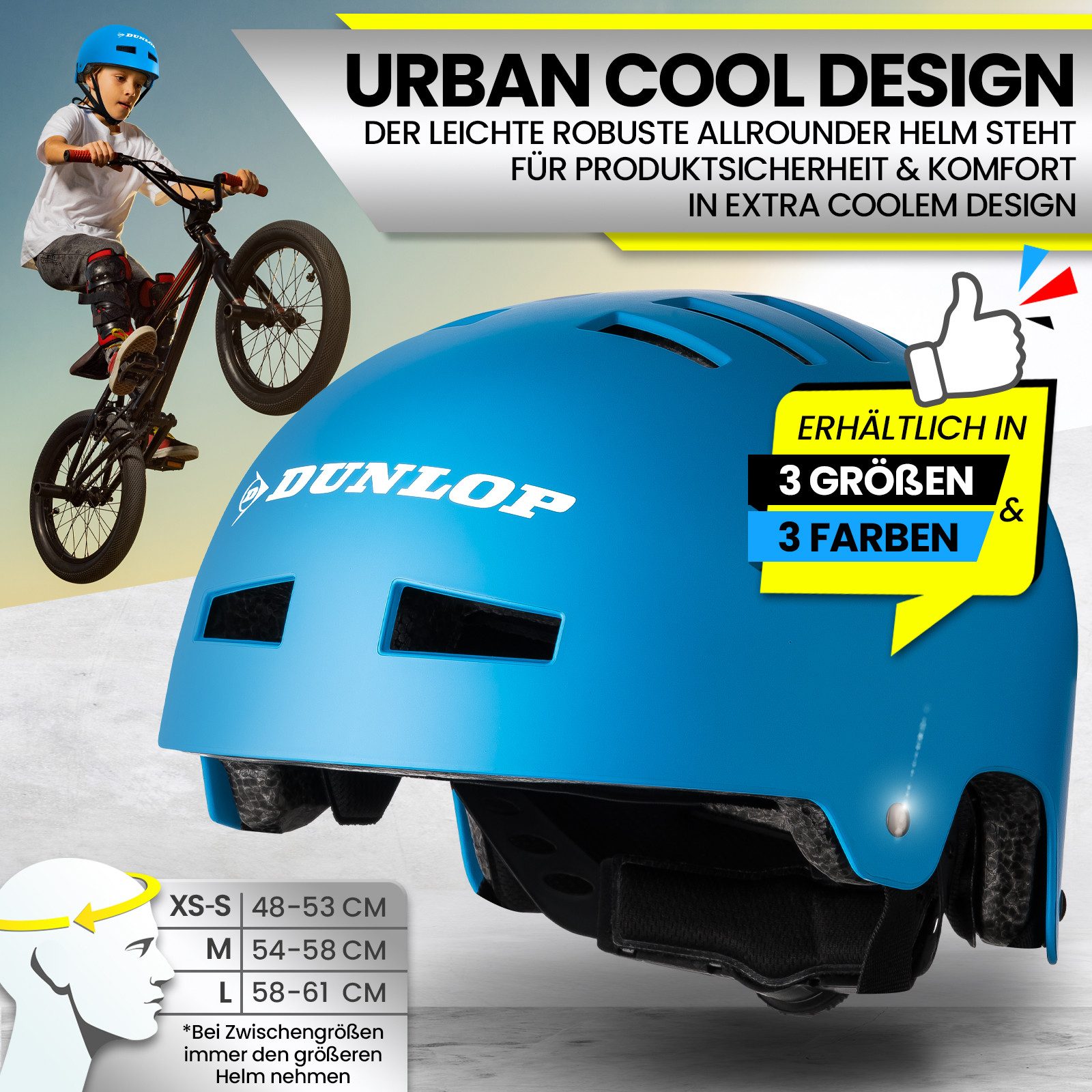 Dunlop Fahrradhelm Fahrradhelm Skaterhelm Helm S-L, Test Sehr Gut - Leichter robuster Allrounder Helm, Schnellverschluss – Bild 4 von 5