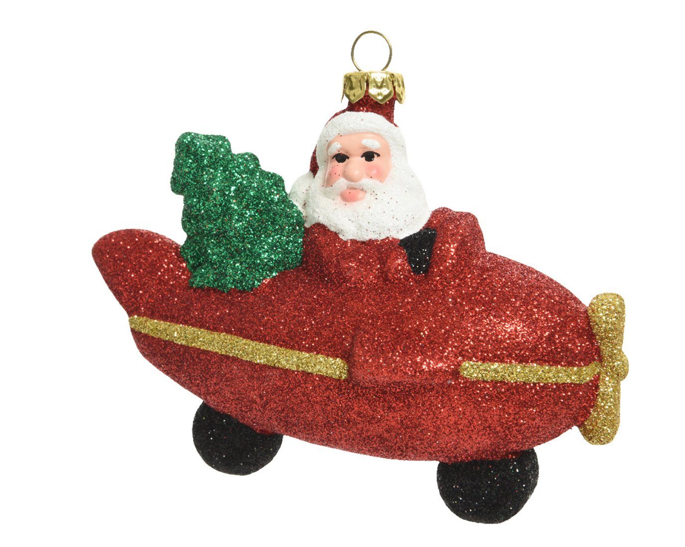 Decoris season decorations Christbaumschmuck, Christbaumschmuck Kunststoff Weihnachtsmann im Flugzeug 10,7cm rot