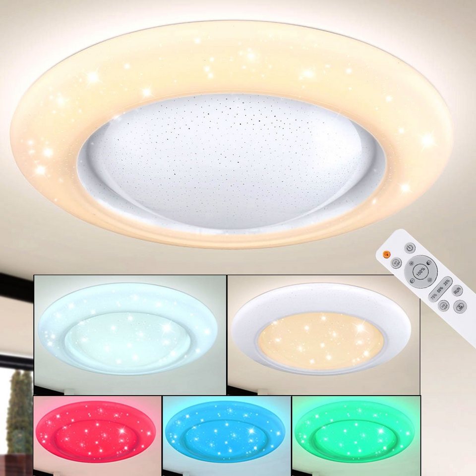 etc-shop LED Deckenleuchte, LED-Leuchtmittel fest verbaut, Kaltweiß,  Warmweiß, Neutralweiß, Tageslichtweiß, Farbwechsel, RGB LED Decken Lampe  Flur Sternen Effekt Tages-Licht FERNBEDIENUNG