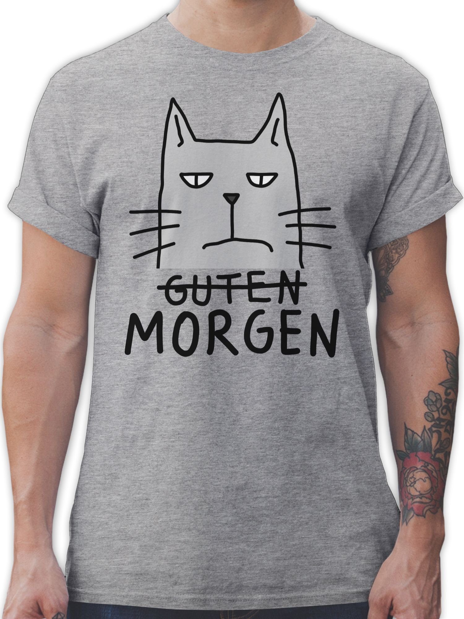 Shirtracer T-Shirt Guten Grau Katze 01 Geschenk meliert Morgen Katzenbesitzer
