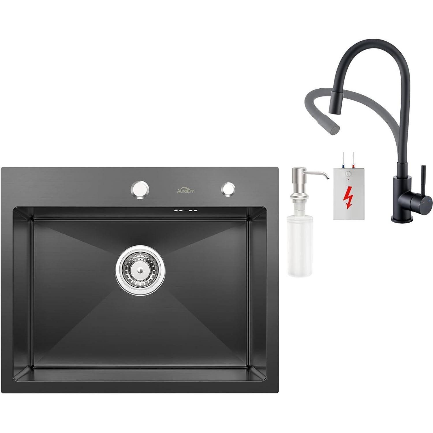 LuxusKollektion Spültischarmatur Spüle 55 cm x 45 cm (Vorgebohrt) Set C: Spüle mit Niederdruck Armatur