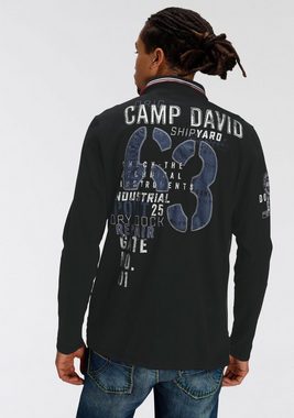 CAMP DAVID Langarm-Poloshirt mit Logostickerei