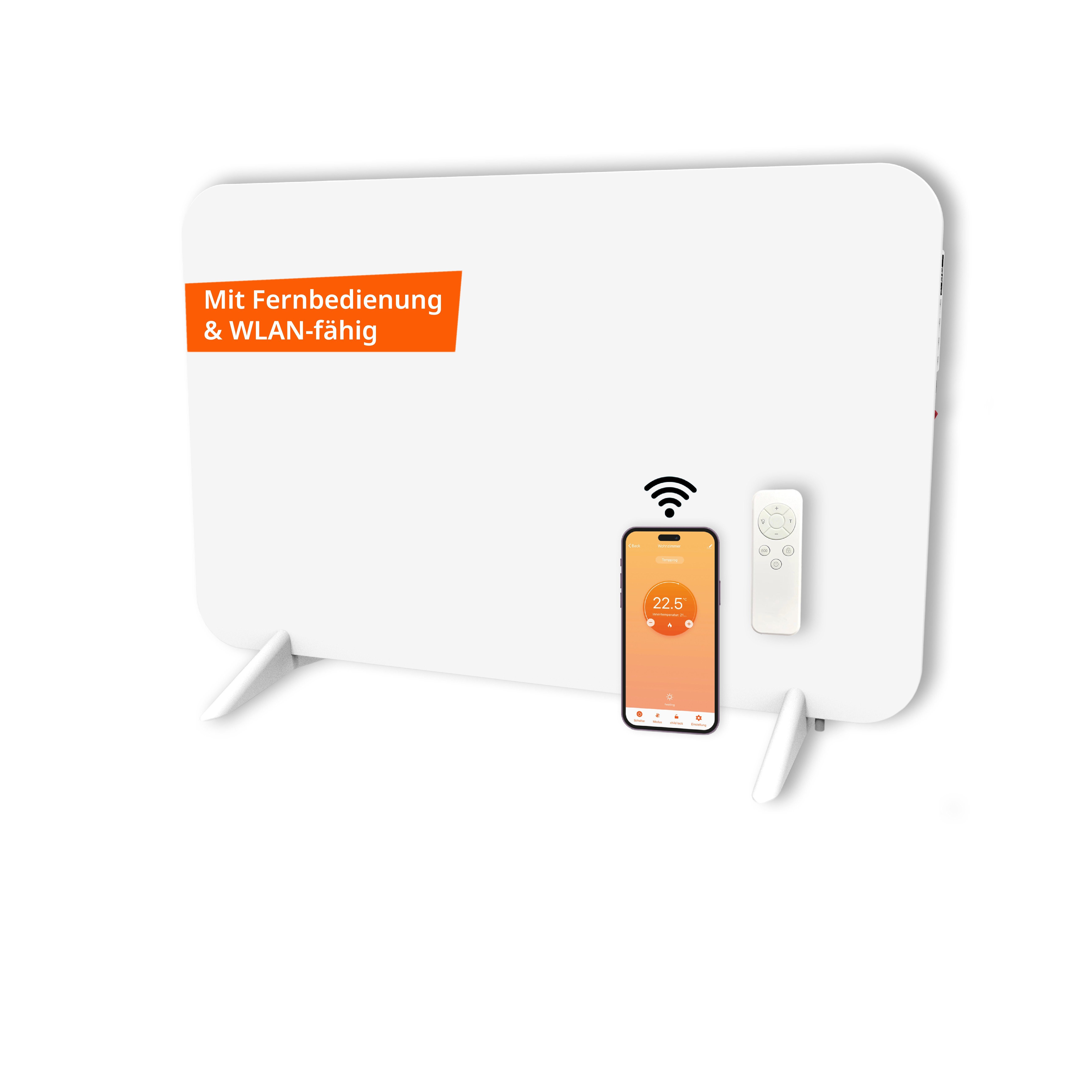 Könighaus Infrarotheizung Smart Dual-Infrarotheizung 450-800W -Stand/Wandmontage + Fernbedienung, Smart App fähig, inkl. Fernbedienung und Steuerung auf der Rückseite