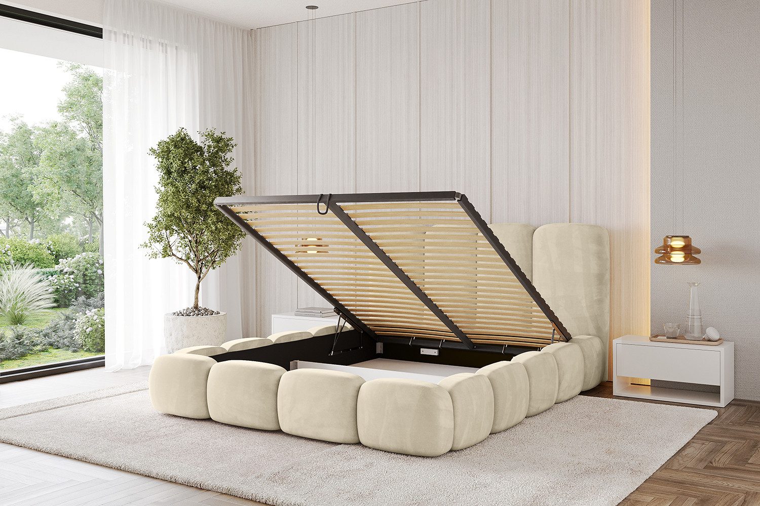 ALTDECOR Polsterbett KALA (Polsterbett mit Bettkasten und Lattenrost, Boxbett ohne Matratze), Doppelbett mit Stauraum, Bett mit Kopfteil