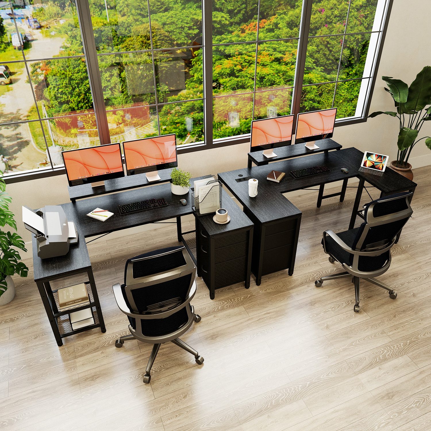 HOMALL Eckschreibtisch 170cm U-förmiger Schreibtisch mit LED-Monitorhalteru günstig online kaufen