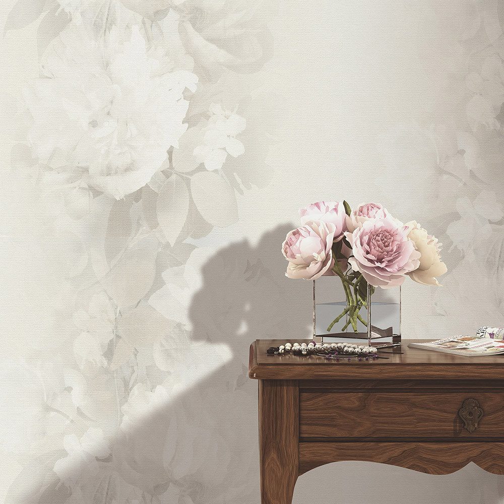 Vliestapete Blumen Muster Ranken Vintage Beige Grau Creme 10513-02 Aurora
