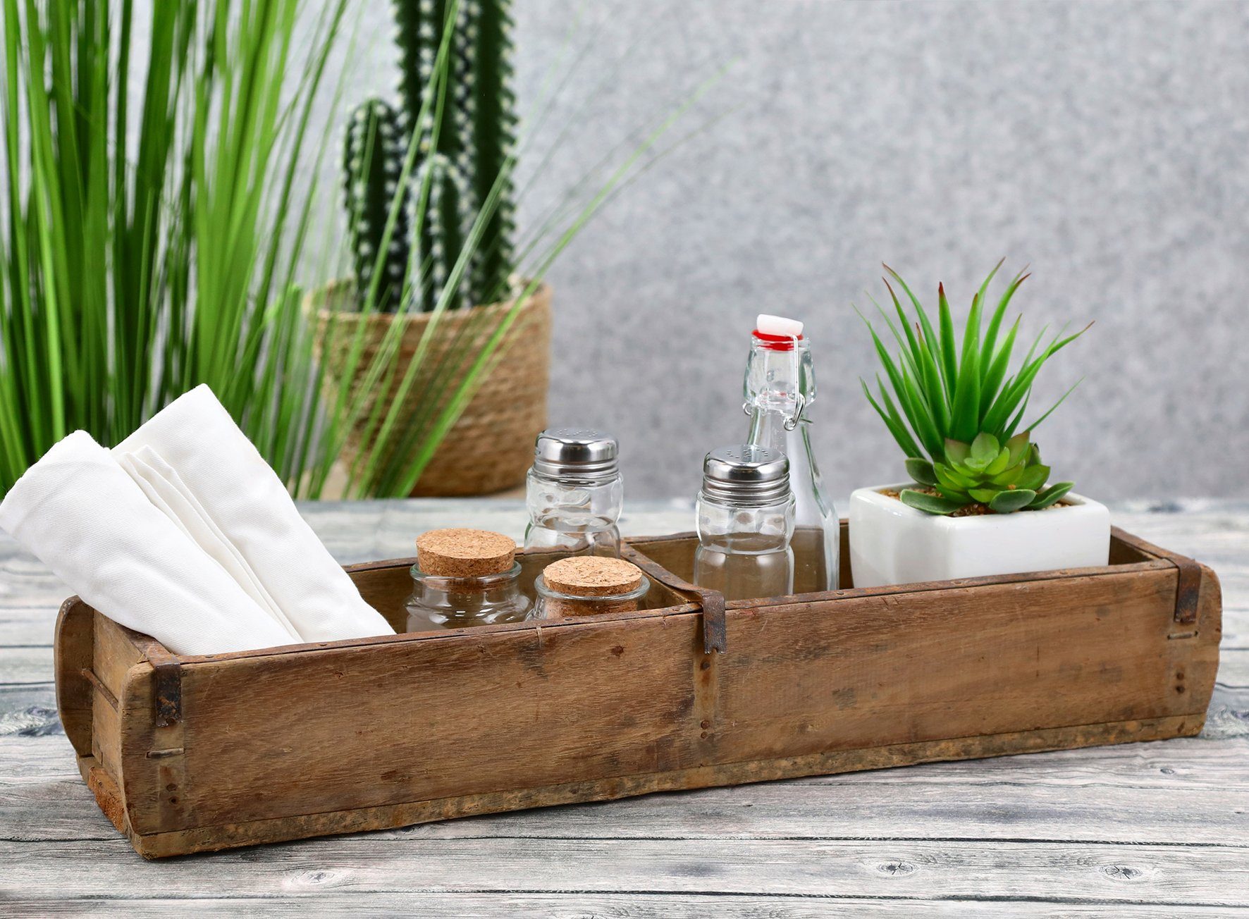 Spetebo Dekoschale Holzkiste in Ziegelform - 60 x 15 cm - Alt Holz Buche us günstig online kaufen