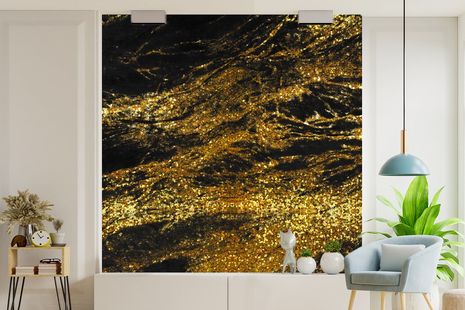 MuchoWow Fototapete Marmor - Gold Trendy, bedruckt, Vliestapete - Matt, für Schwarz Küche, St), Schlafzimmer (4 - Fototapete Wohnzimmer