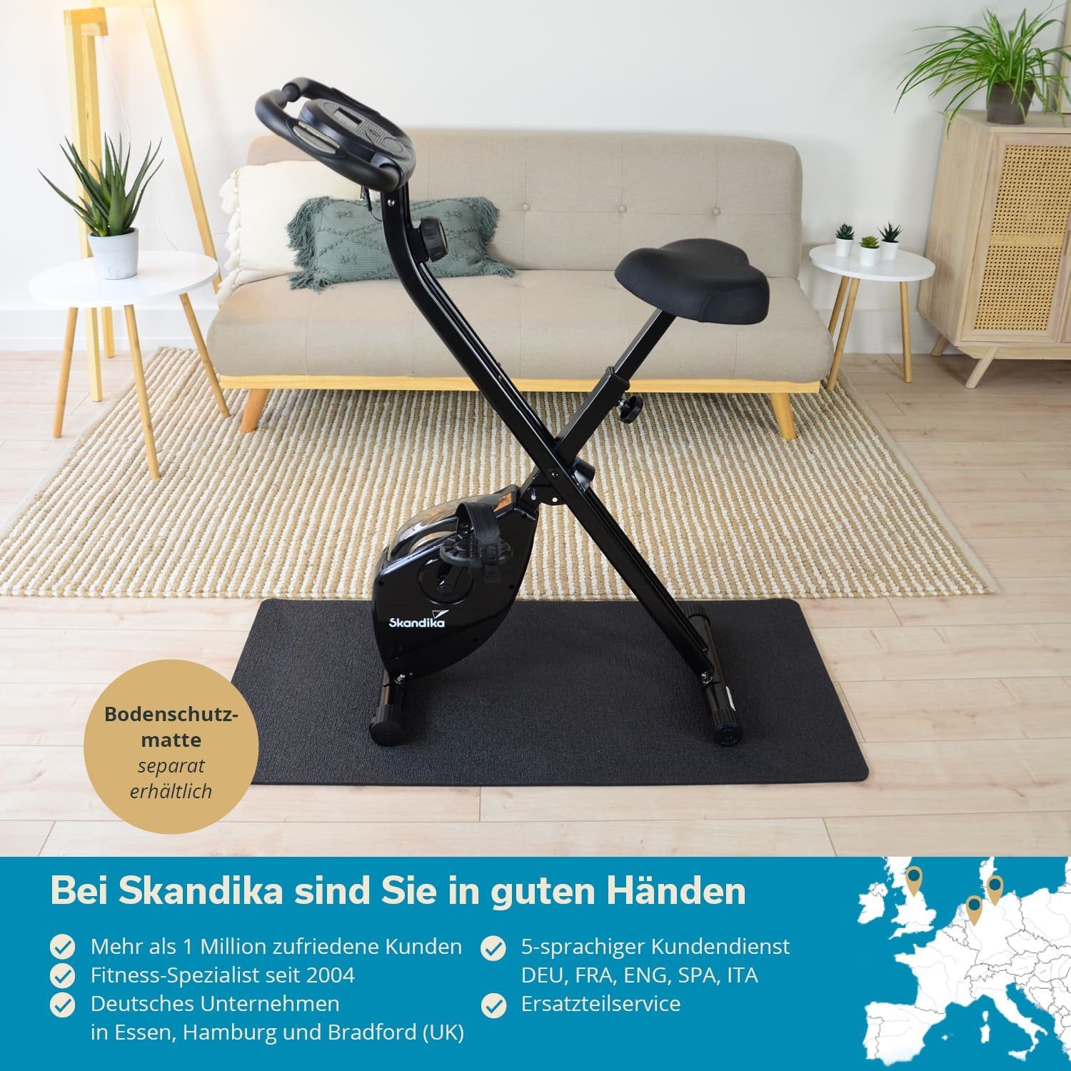 Heimtrainer Handpuls-Sensoren, mit Skandika Hometrainer, Foldaway X-1000 LCD klappbar Magnetwiderstand, X-Bike,