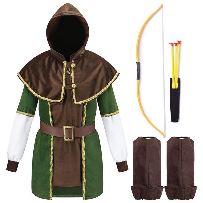 Corimori Ritter-Kostüm Robin Hood Karnevalskostüm Set Kinder braun/grün Kostüm Fasching Mittelalterfest Jungen mit Pfeil und Bogen