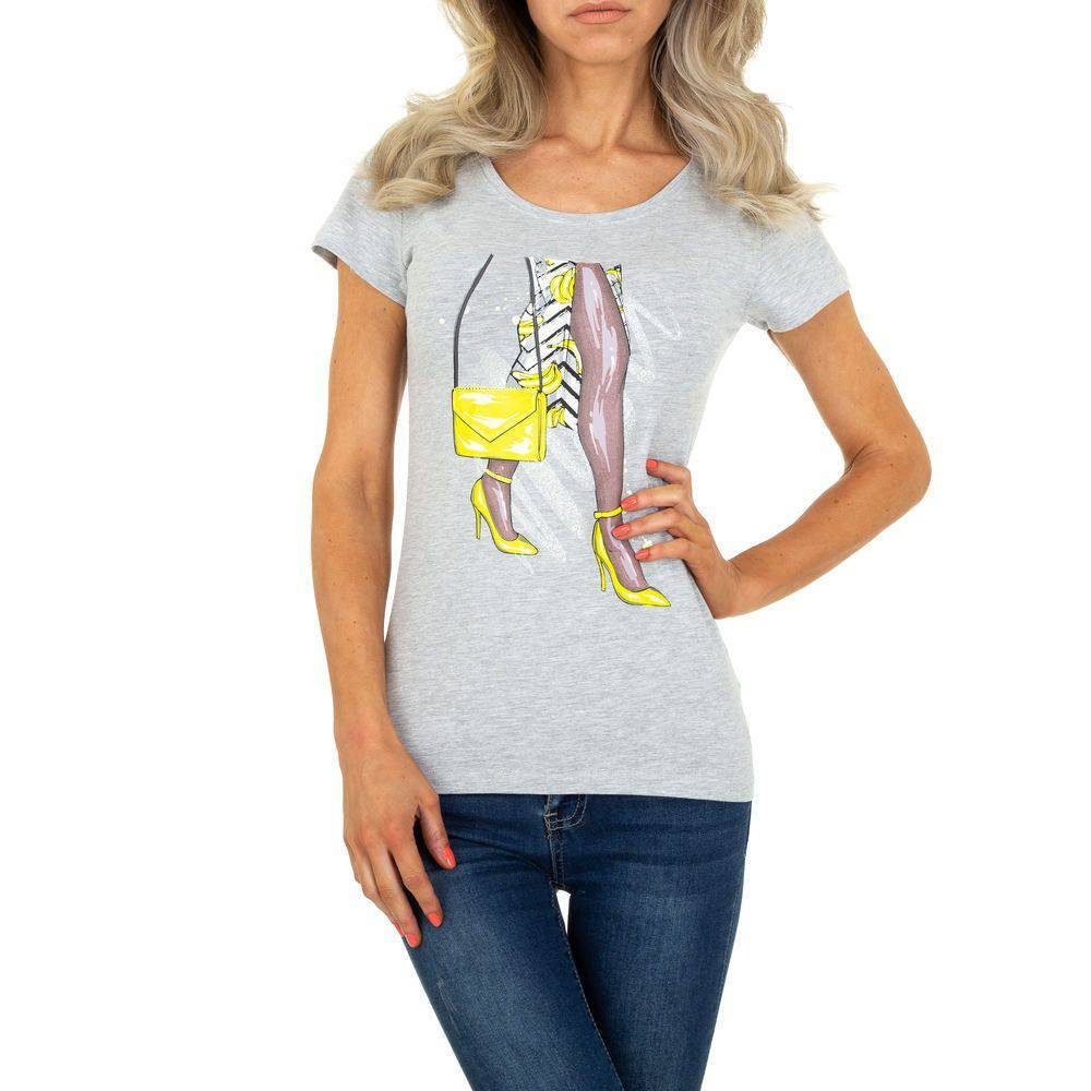 Damen Shirts Ital-Design T-Shirt Damen Freizeit Print Stretch T-Shirt in Grau