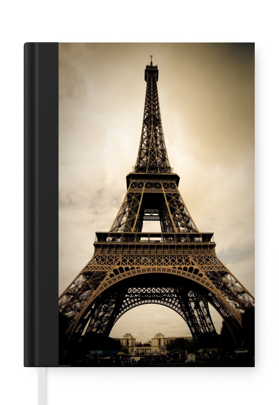 MuchoWow Notizbuch Eiffelturm in Paris Sepia-Fotodruck, Journal, Merkzettel, Tagebuch, Notizheft, A5, 98 Seiten, Haushaltsbuch
