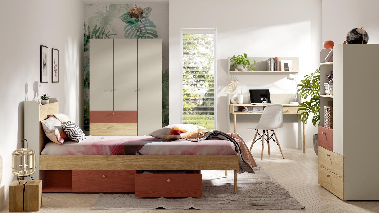 Compleo Kleiderschrank schmal, Kinderzimmerschrank mit 3 Schubladen SKY