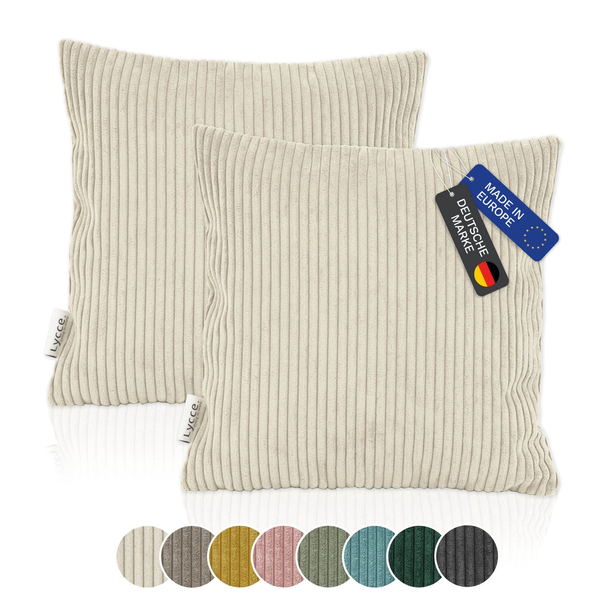 Lycce Dekokissen Kissenbezug 2er Set CORD Stoff (40 x 40 cm) mit Reißverschluß