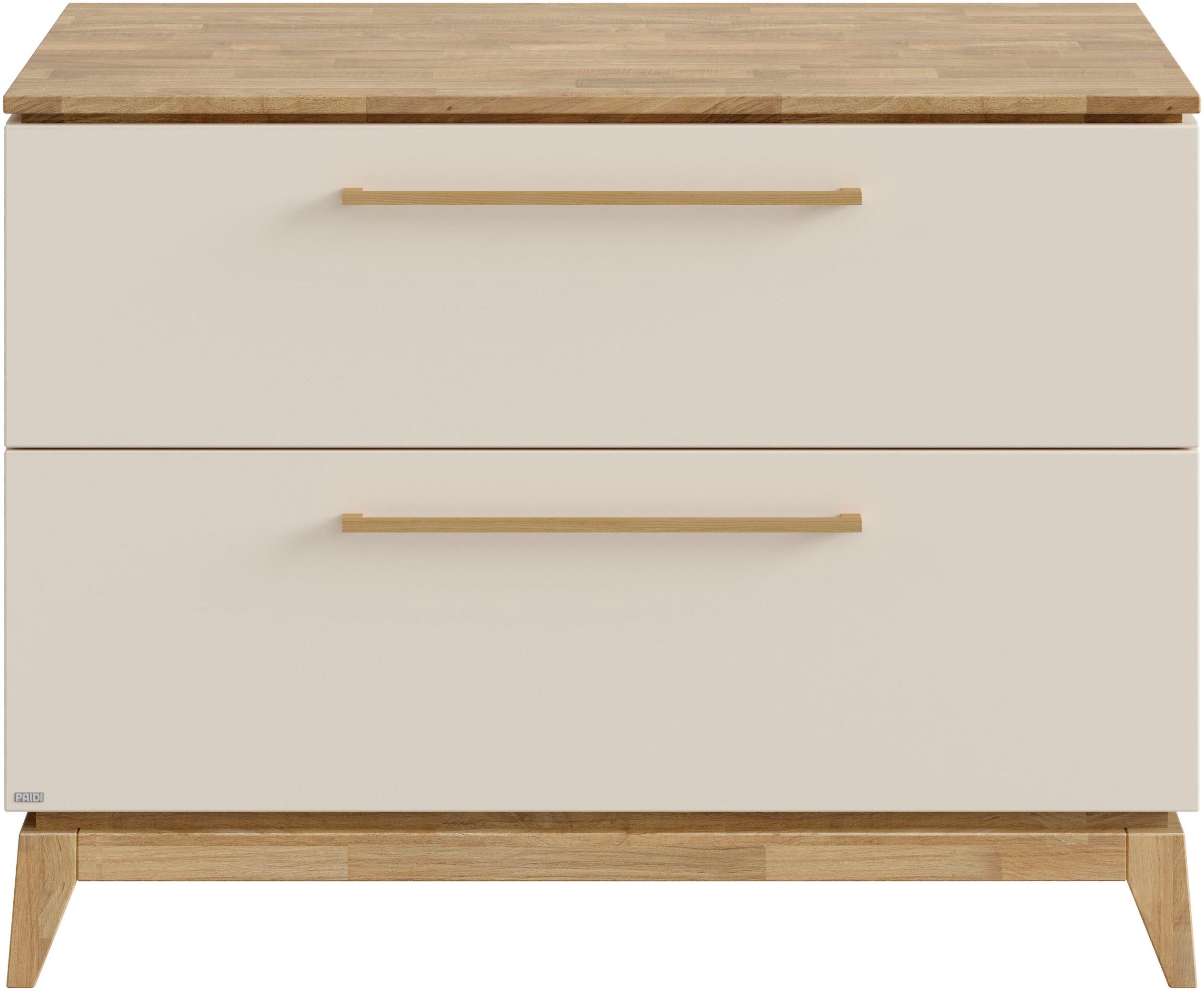 PAIDI Wickelkommode STIENE in Beige oder Grau, 2 Schubladen mit Soft-Close, Vollauszug, Kommode 123 cm Breite, geprüfte Sicherheit, Wickeltisch mit Massivholz