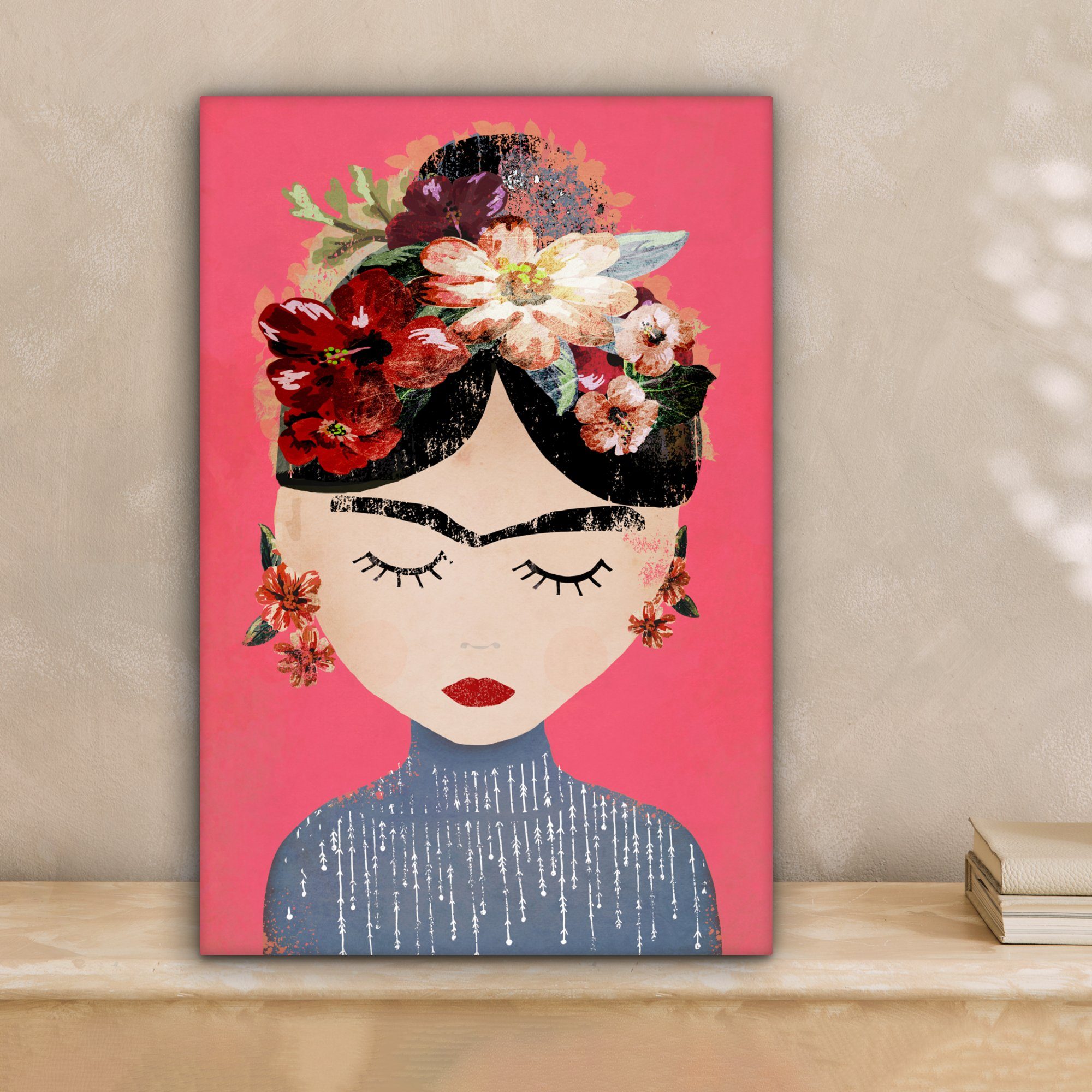 OneMillionCanvasses® Leinwandbild Frida Kahlo - Frau - Vintage - Blumen - K günstig online kaufen