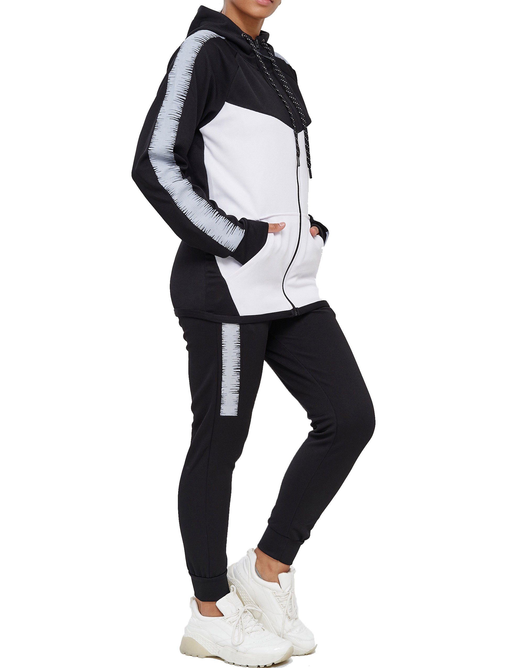 L.gonline Freizeitanzug Damen Jogging-ANZUG, mit Bündchen und Tunnelzug, Trainingsanzug (Kapuzenjacke mit Reißverschluss, Hose, 2-tlg), Fitness Freizeit Casual