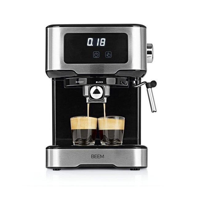 BEEM Espressomaschine Siebträgermaschine 1100W schwarz/silber, 1.5l Kaffeekanne, ESPRESSO-SELECT-TOUCH 15 bar