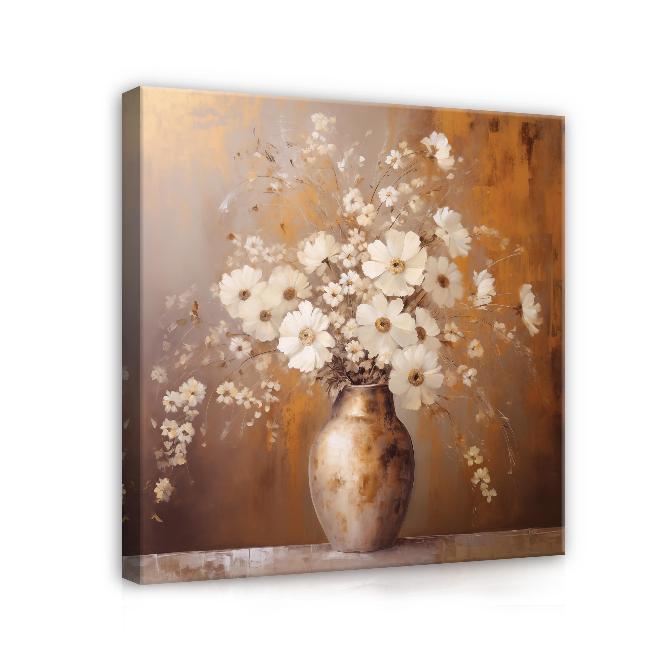 Wallarena Leinwandbild Blumen in der Vase Abstrakt beige Wandbild XXL Leinw günstig online kaufen