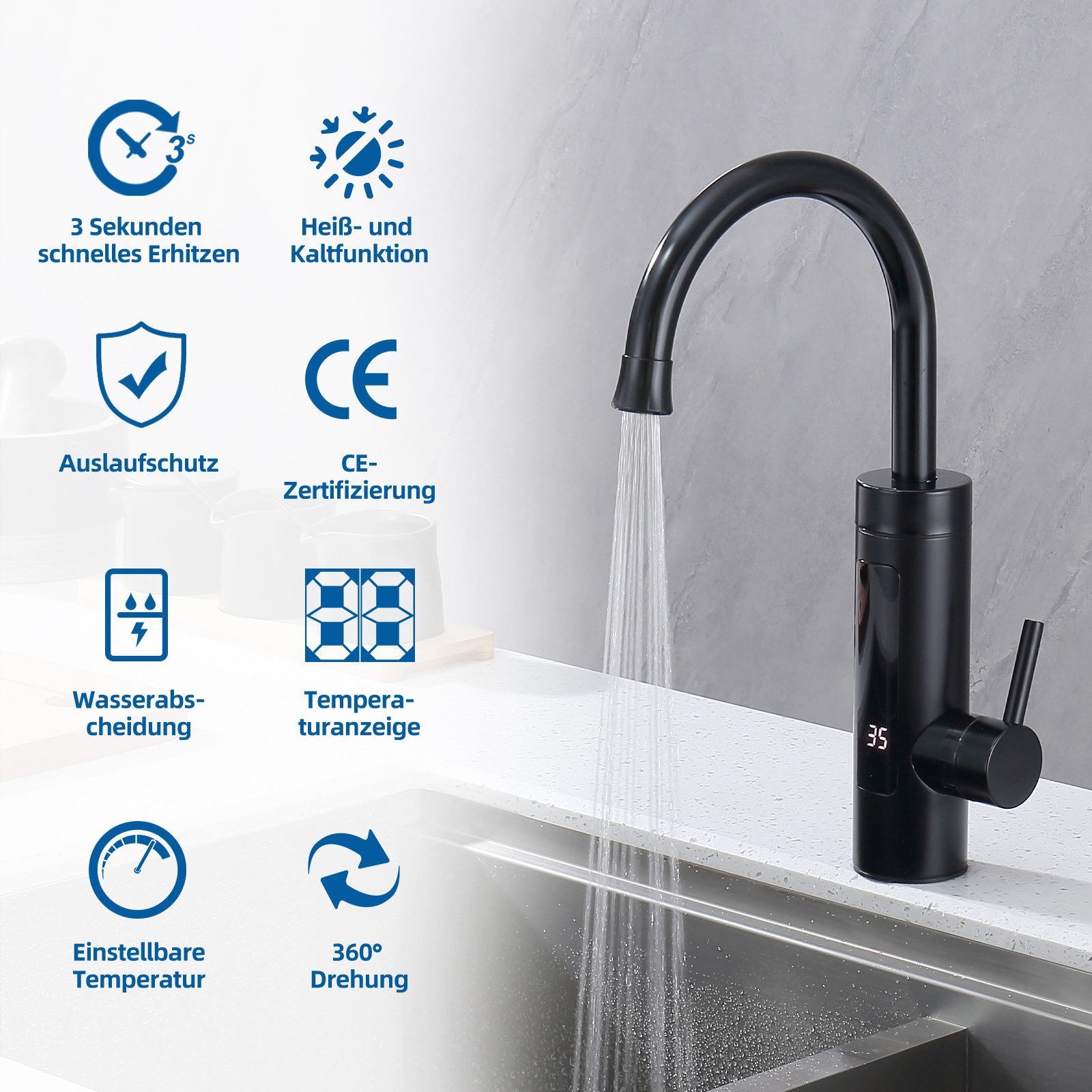 HOMELIVE Küchenarmatur schwarz küchenarmatur mit durchlauferhitzer Wasserha günstig online kaufen