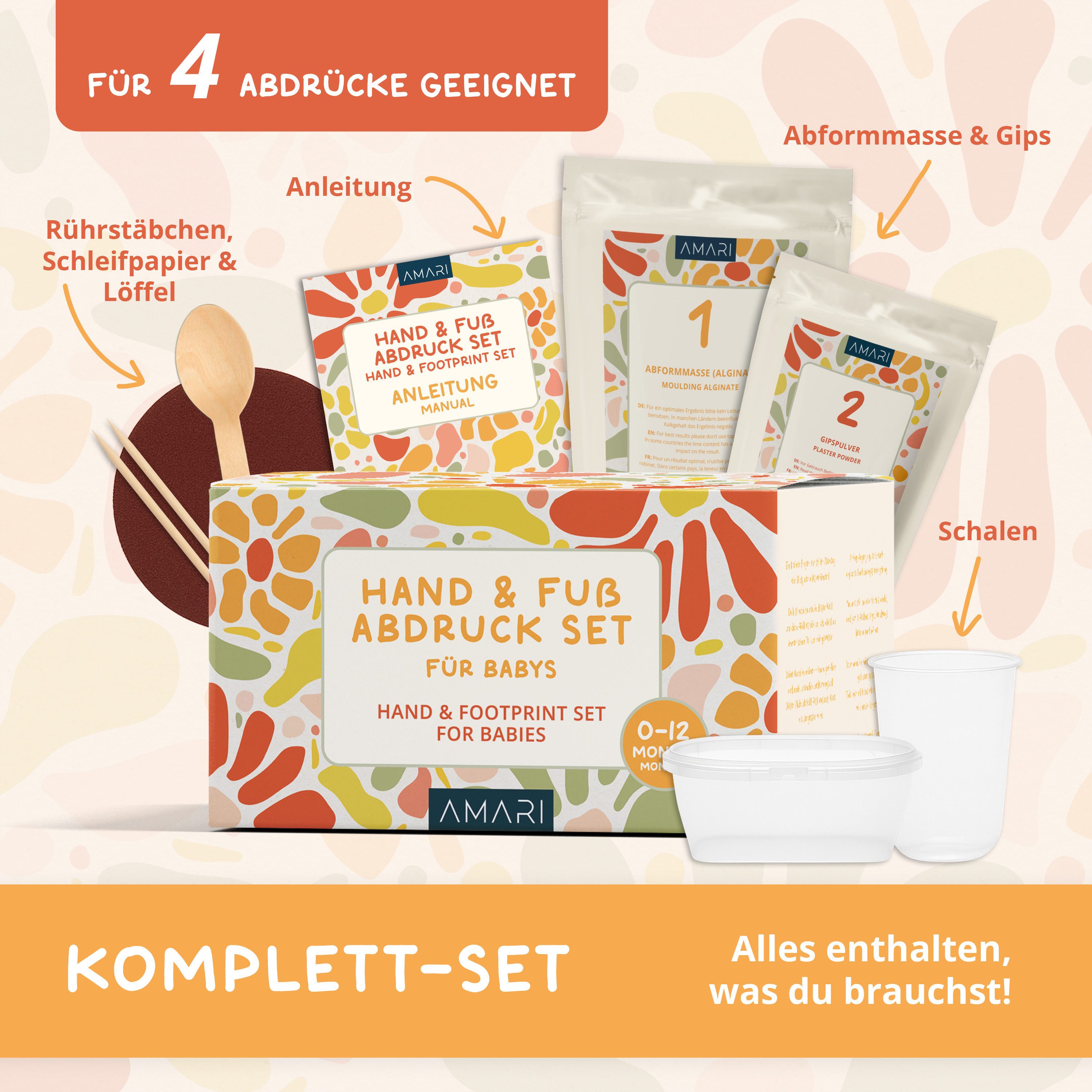 Amari Handabdruck-Set Fußabdruck Baby Abdruckset Erinnerung Neugeborene, 4 Abdrücke, Geschenk Geburt Babyparty Junge Mädchen (BHFC)
