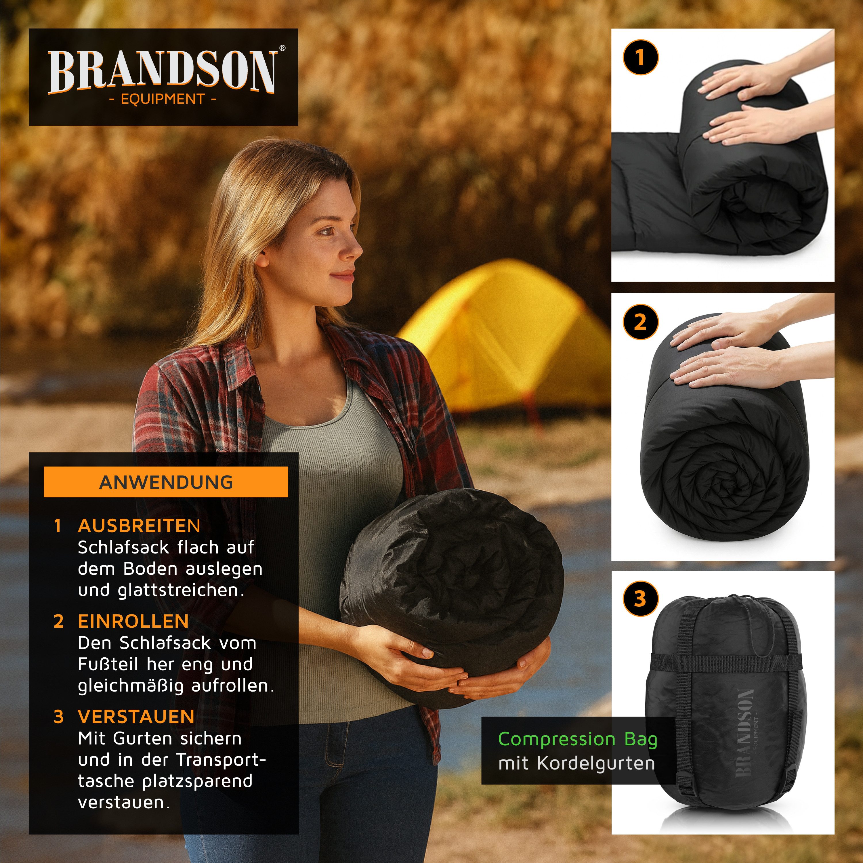 Brandson Mumienschlafsack Outdoor Schlafsack Winter & Sommer, extreme bis -18°C Winterschlafsack (2 tlg., mit Tragetasche, für Erwachsene & Kinder, Camping & Reisen), wasserabweisend, atmungsaktiv, ISO 23537-1, Innentasche, Kapuze