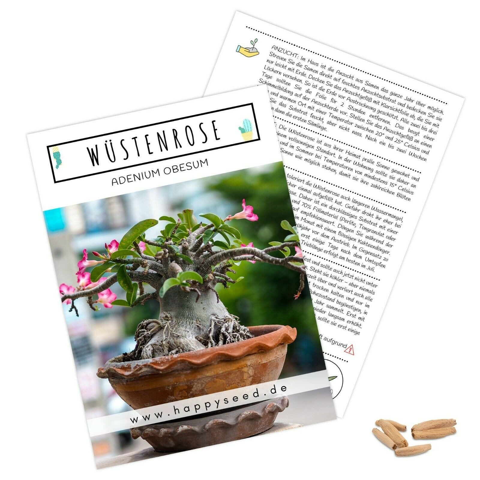 HappySeed Blumensamen Exotische Kakteen Samen mit hoher Keimrate - Wüstenrose, Kakteen